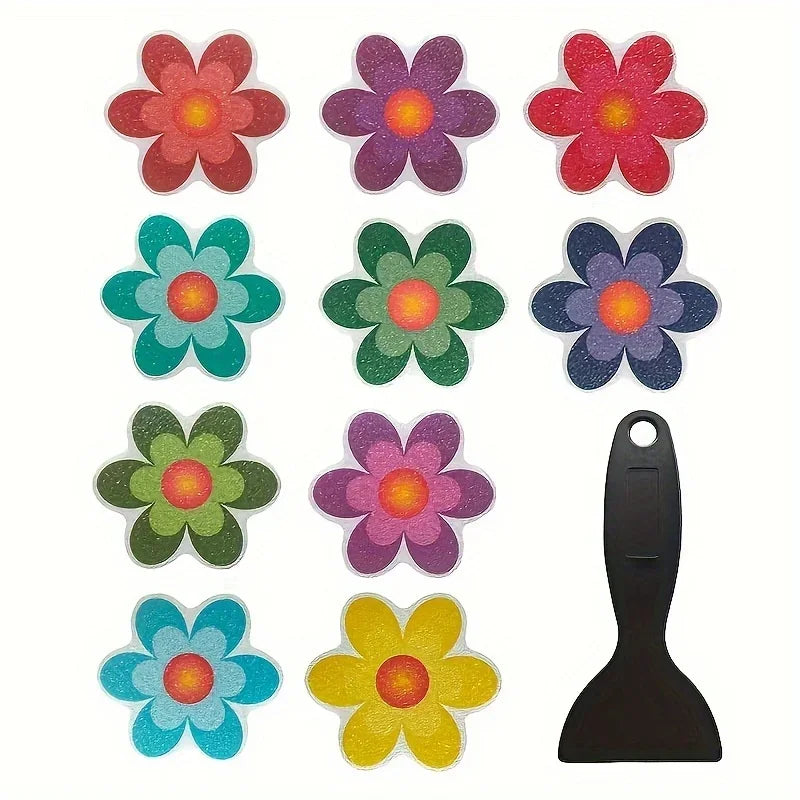 10pcs Cartoon Pattern Bathroom Bathtub None Slip Stickers Staircase Floor EPDM Mat Kids Room Self-adhesive Anti-skid Sticker