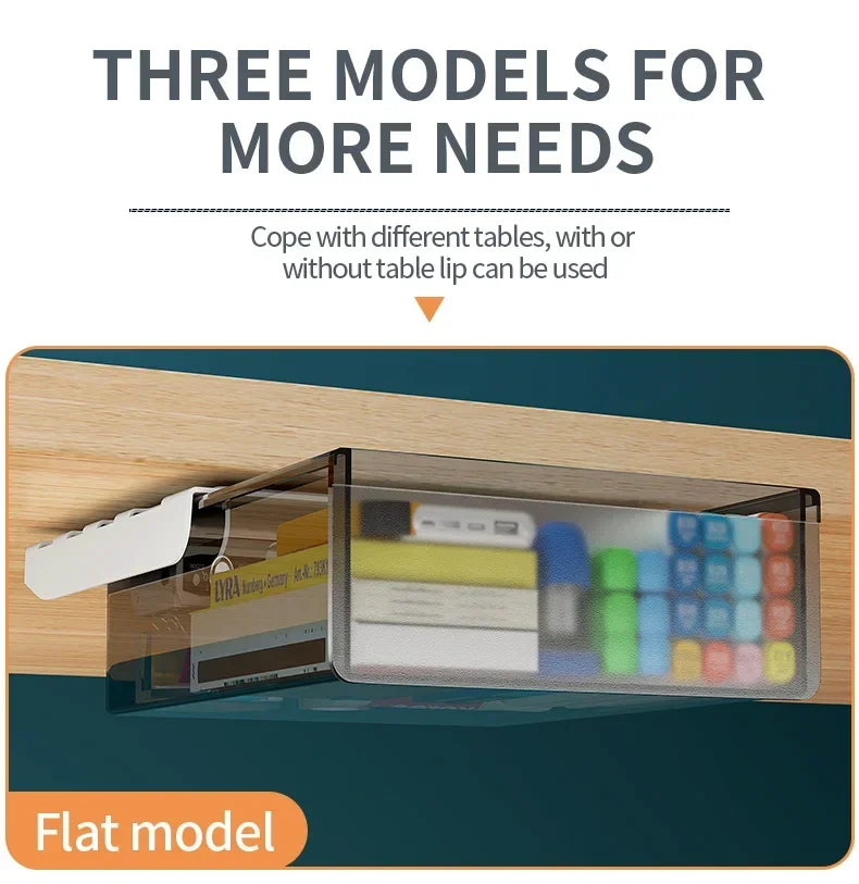 Transparent Under Desk Drawer Self Stick Hidden Storage Tray Quiet Pull Out Desk Organizer Accessory