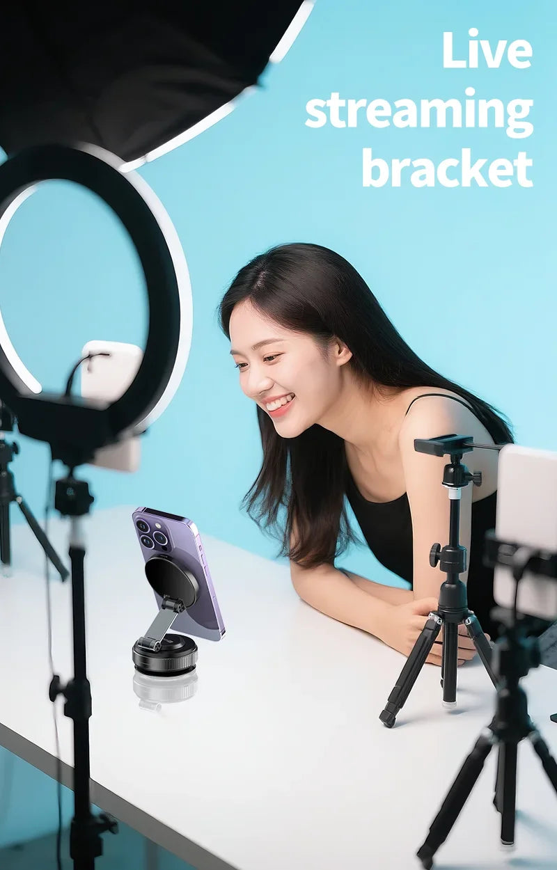 Magnetic Wireless Charger Holder Vacuum Phone Stand for Magsafe iPhone 16-12 Pro Max 360° Adjustable Suction Cup Car Dashboard