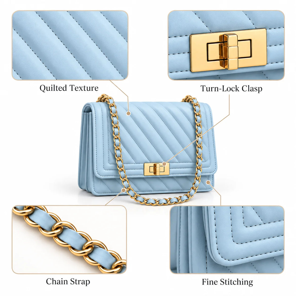 Fashionable Solid Color PU Embossed Mini Shoulder Bag Women's