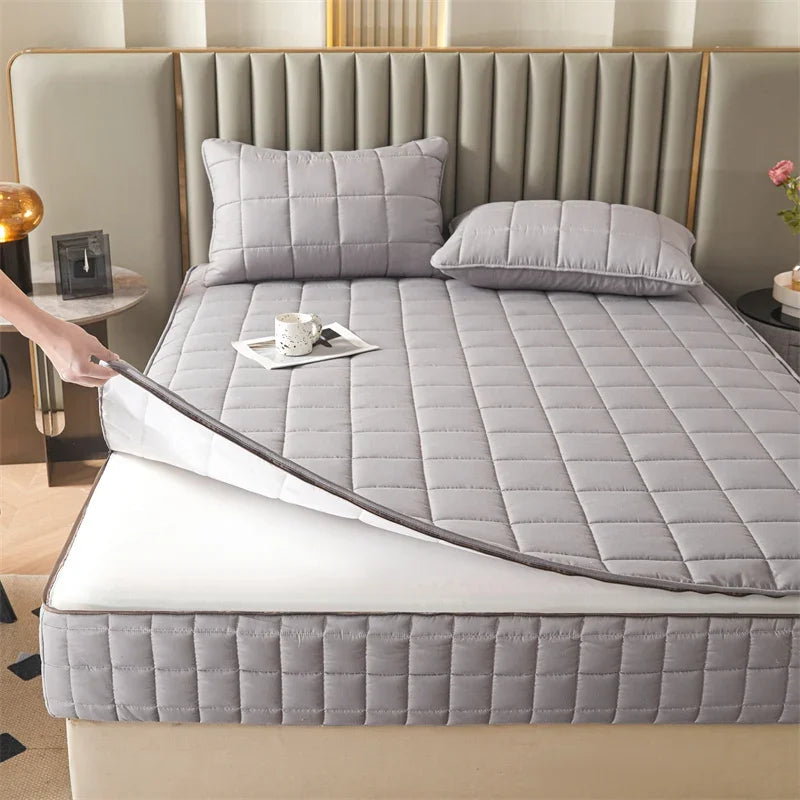 Six Sides All Inclusive Mattress Cover with Zipper Thicken Fitted Sheet Quilted Mattress Protector Pad Couple Customized Size