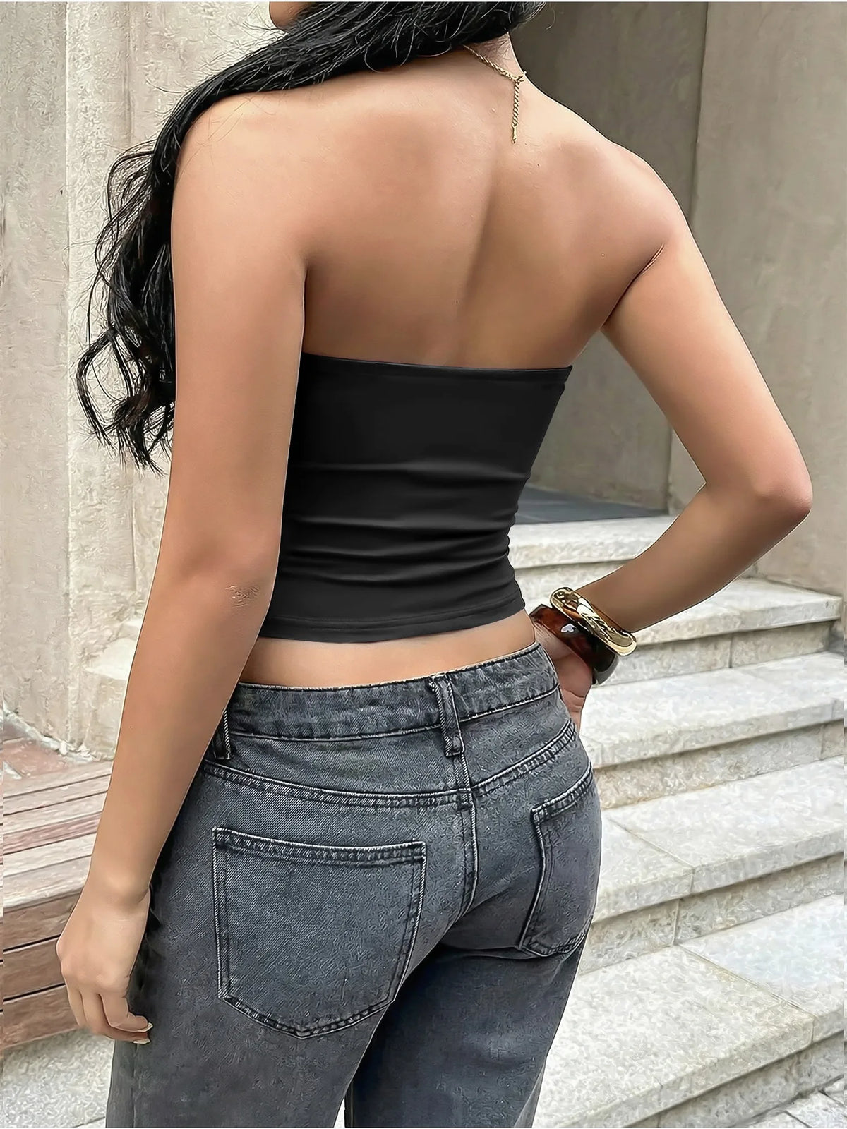 Y2K Trendy Female Tube Top High Stretch Skinny Bandeau Vest Simple