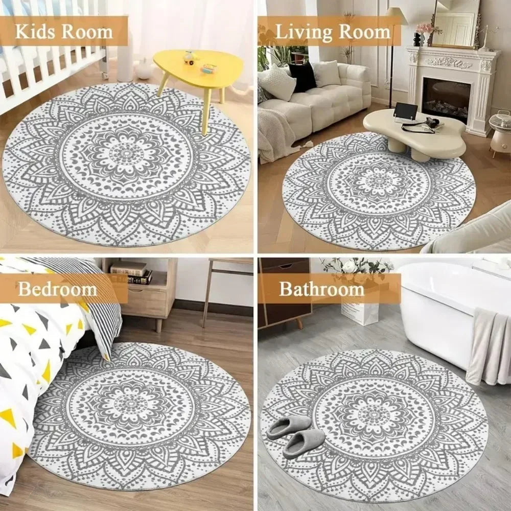 Animal Art Style Round Carpet 3D Printed Coiling Dragon Crouching Tiger Lion Pattern Children's Study Room Floor Mat