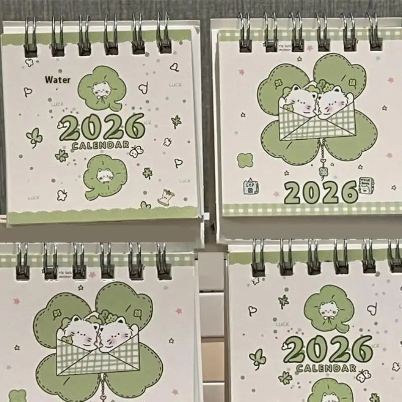 Lucky Cat Themed 2026 Mini Desktop Calendar Ins Style Decoration For Students Office Desk Organizer Cute Schedule Planner