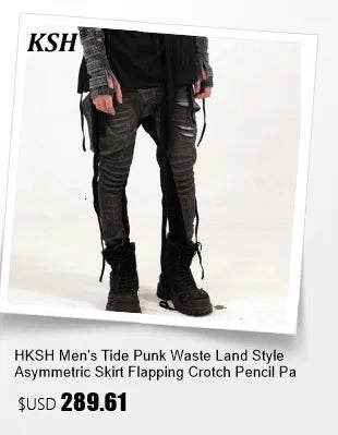 HKSH Spring Autumn New Outfit China-Chic Dark Ribbon Zipper Men Tide Dark Hooded Sweatshirt Original Punk Ins Cargo Pants HK0531