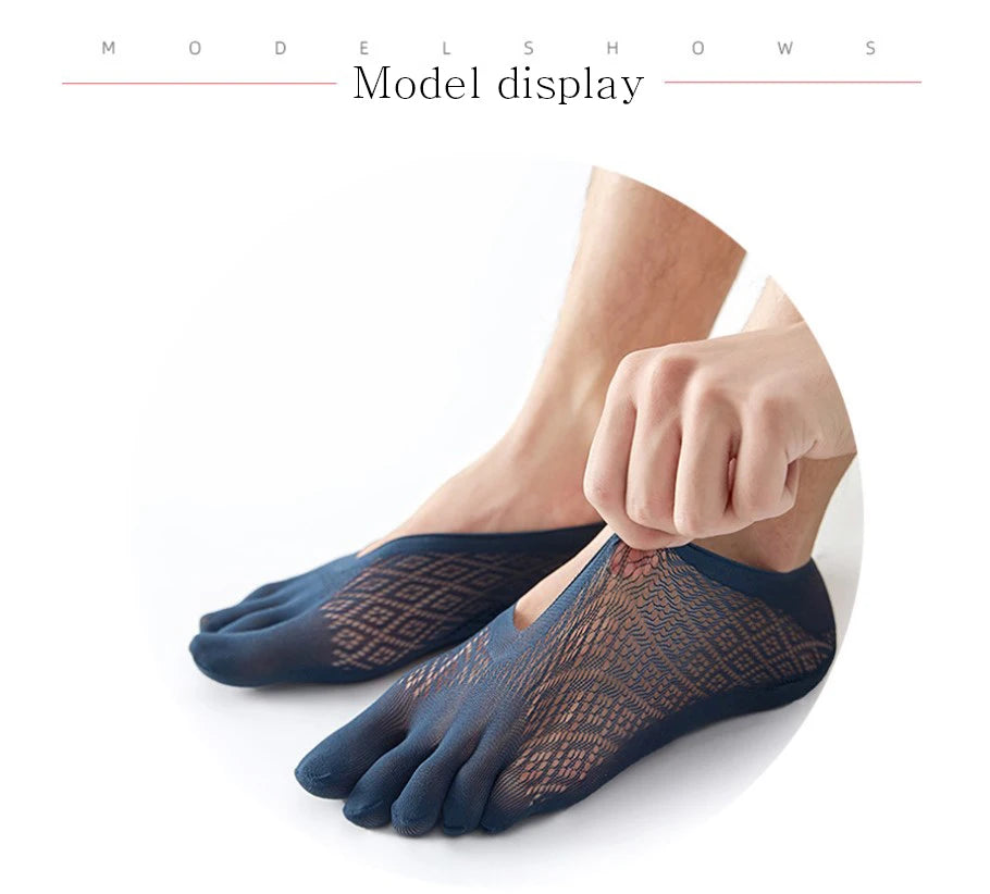 5Pairs Men's Socks Mesh Invisible Breathable Sweat-absorbing Short Sock Non slip New Five Toe Socks High Quality