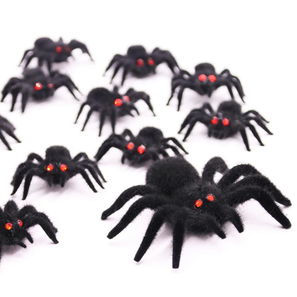 Halloween Plush Spiders Artificial Big Small Black Spider Ornaments Halloween Party Decoration Fake Horror Props Supplies