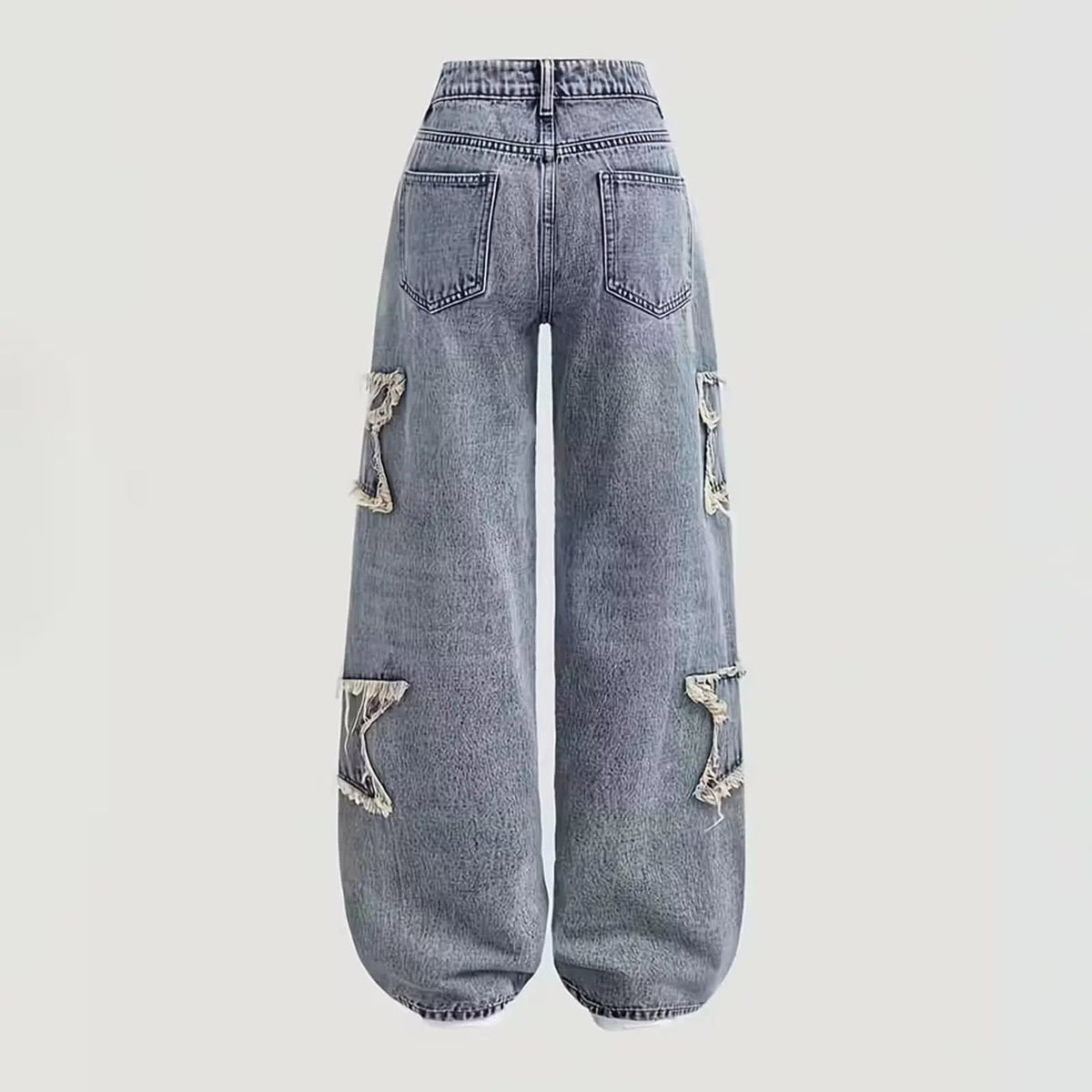 Fashion Teenager Girls Denim Pants Boys Star Raw Edge Patchwork