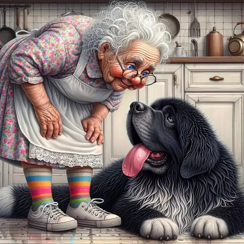 Huacan 5D DIY Diamond Painting Portrait Grandma Kits Full Drill Embroidery Old Lady Rhinestone Pictures Mosaic Animal Home Decor