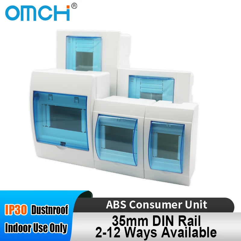 OMCH IP30 Indoor Distribution Box Plastic Consumer Unit Enclosure with Transparent Window ABS Plastic Power Distribution Box