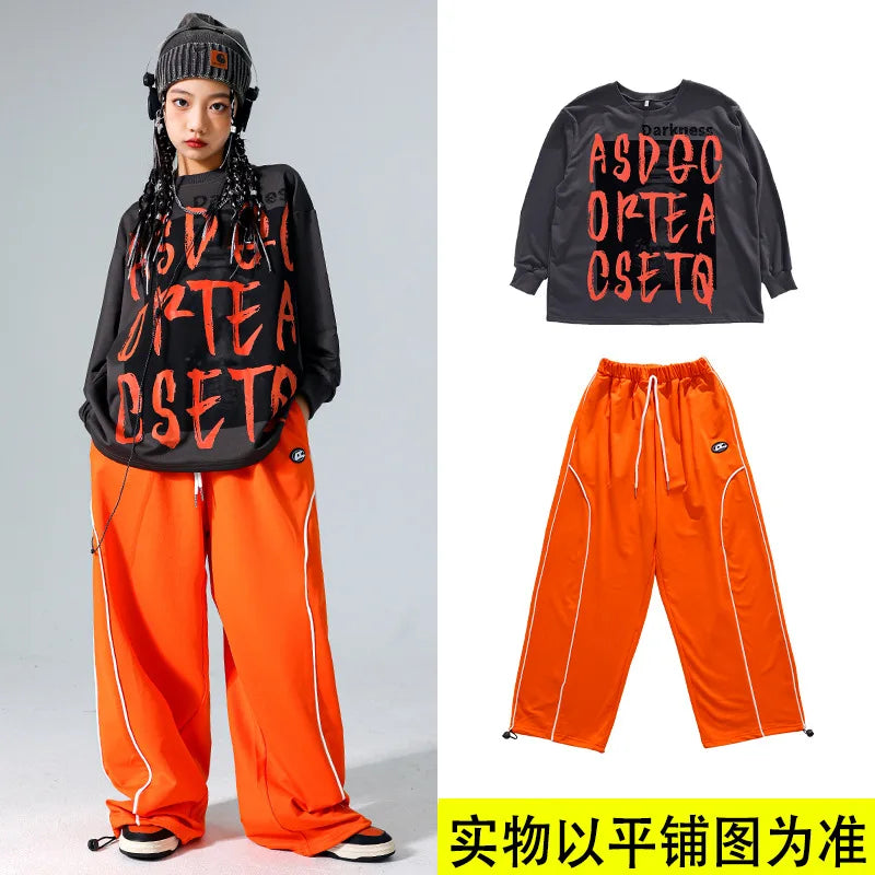 Boys Hip Hop Cool Sweatshirt Vest Cargo Pants Girls Fashion Jazz Street Dance Costume Children Clothes Set Kids K-pop Streetwear