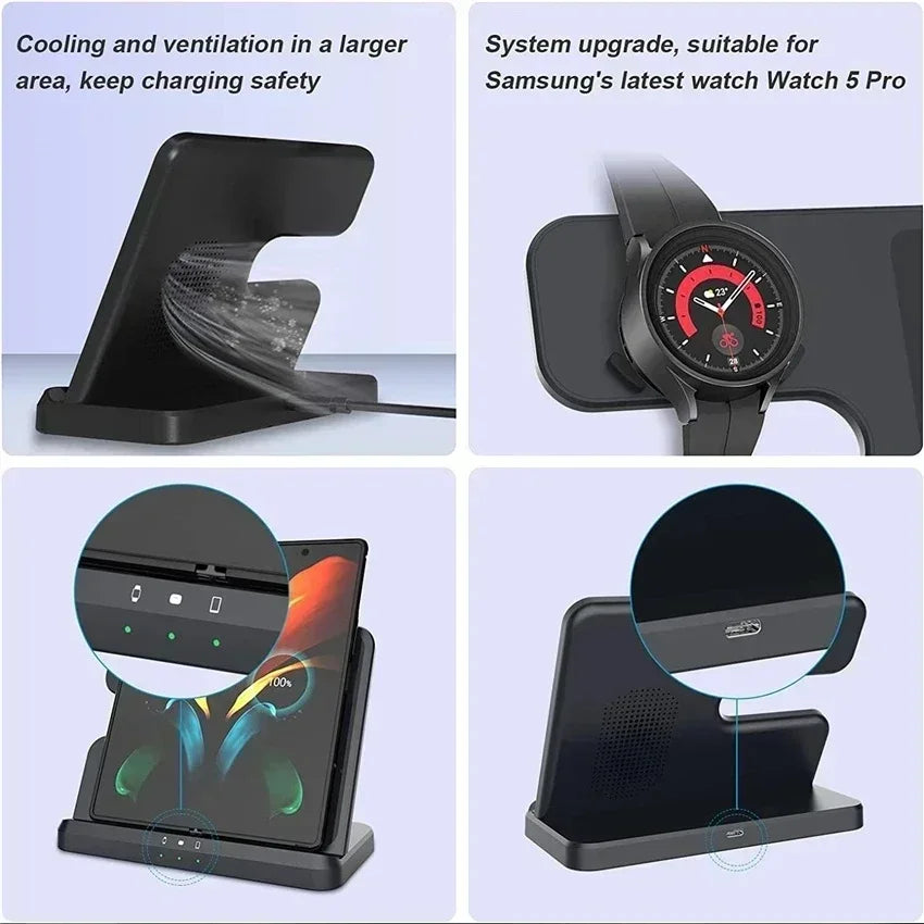 3 in 1 Wireless Charger Stand For Samsung S24 S23 S22 Ultra Note Galaxy Watch 7 6 Active Buds3/2 Pro Fast Charging Dock Station