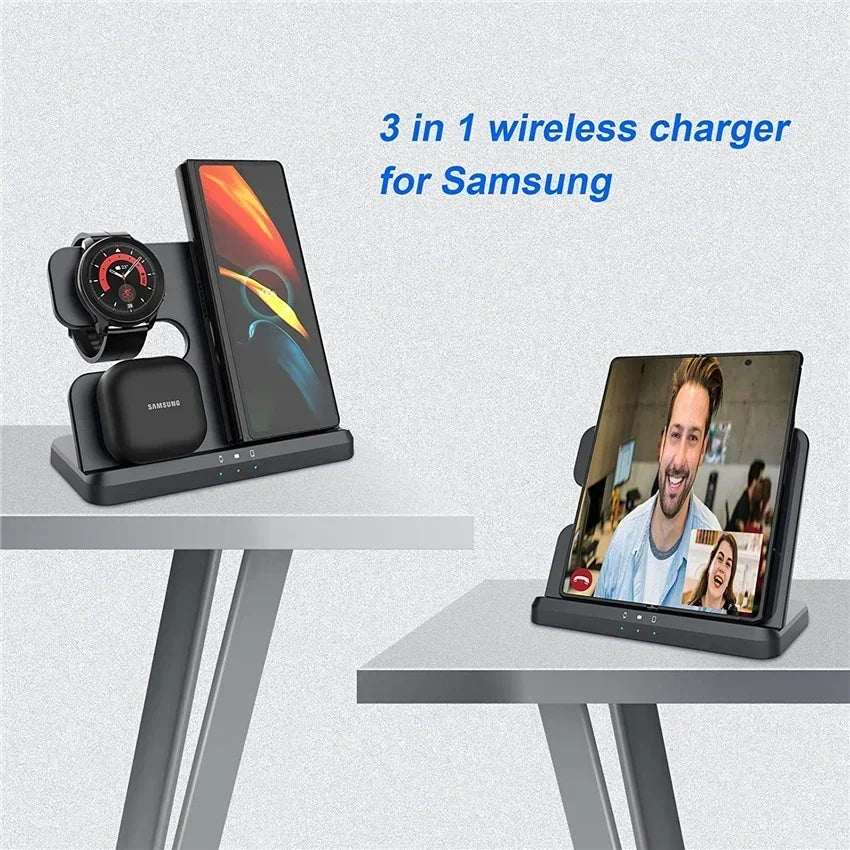 3 in 1 Wireless Charger Stand For Samsung S24 S23 S22 Ultra Note Galaxy Watch 7 6 Active Buds3/2 Pro Fast Charging Dock Station