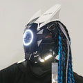 Cyberpunk Mask Futuristic Techwear, Halloween Cosplay Helmet Decor with Light and Dirty Braid, Japanese Warrior Style Knight Sty