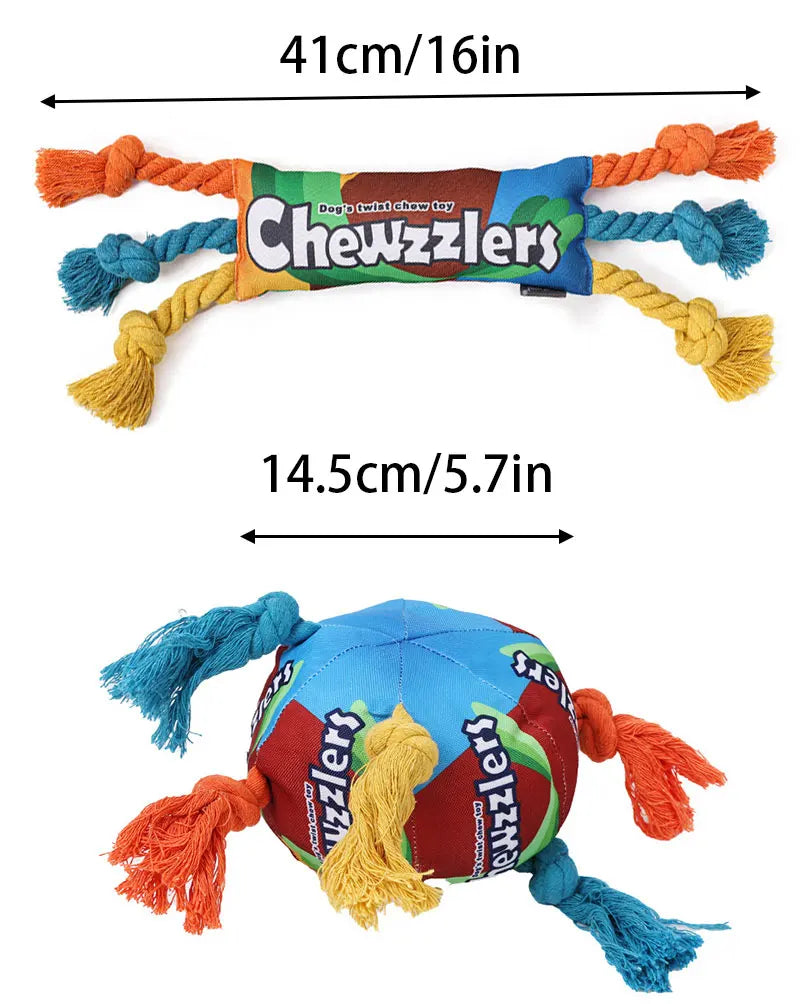 Pet Dog Rainbow Twist Candy Toy Dog Molar Teeth Resistant Bite Making Sound Pet Supplies candy for small, medium and large dogs