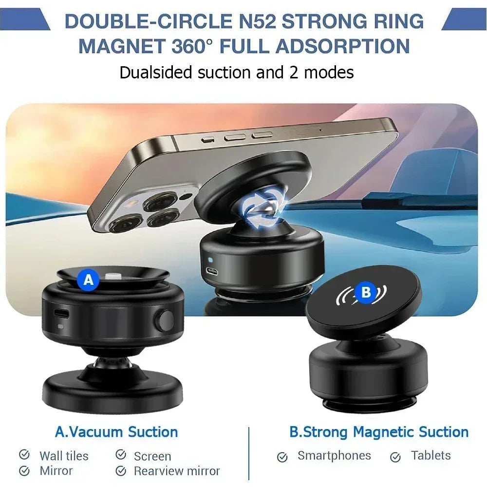Car Center Console Wireless Charger Magnetic Vacuum Suction Cup Phone Holder for Magsafe iPhone 16 15 14 13 Fast Charging Stand