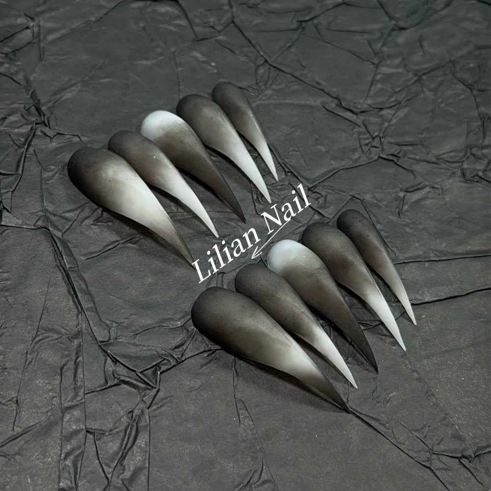 10Pcs Spice Girl Colorful Handmade Full Cover False Nail Y2K Long Dragon Shape Claw Cat Eyes Gradients Reusable Press On Nails