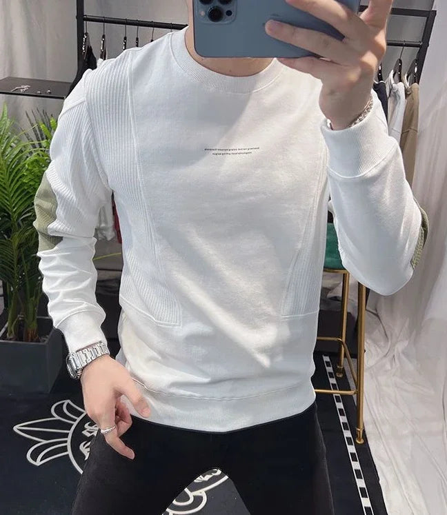 Slim Fit Black Hoodieless Sweatshirt for Men Round Neck Pullover White Male Clothes Crewneck Emo High Quality S Luxury Cheap Top