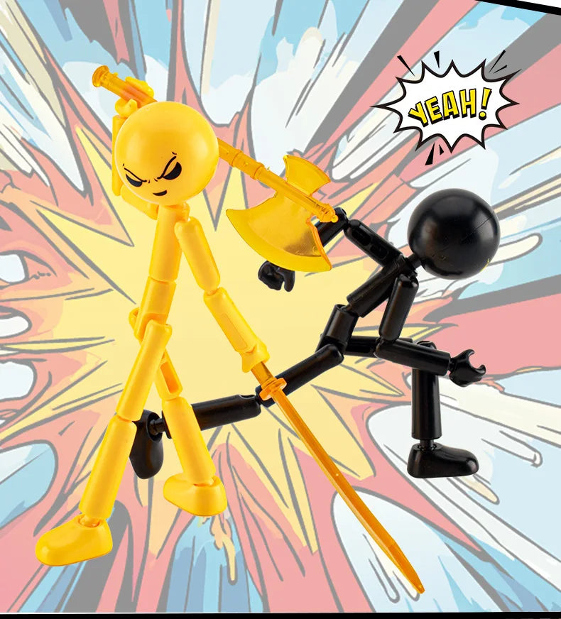 DIY Poseable Stick Man Figure Building Kit Articulated Action Figure with Weapons and Movable Limbs Assembly Toys for Kids Teens