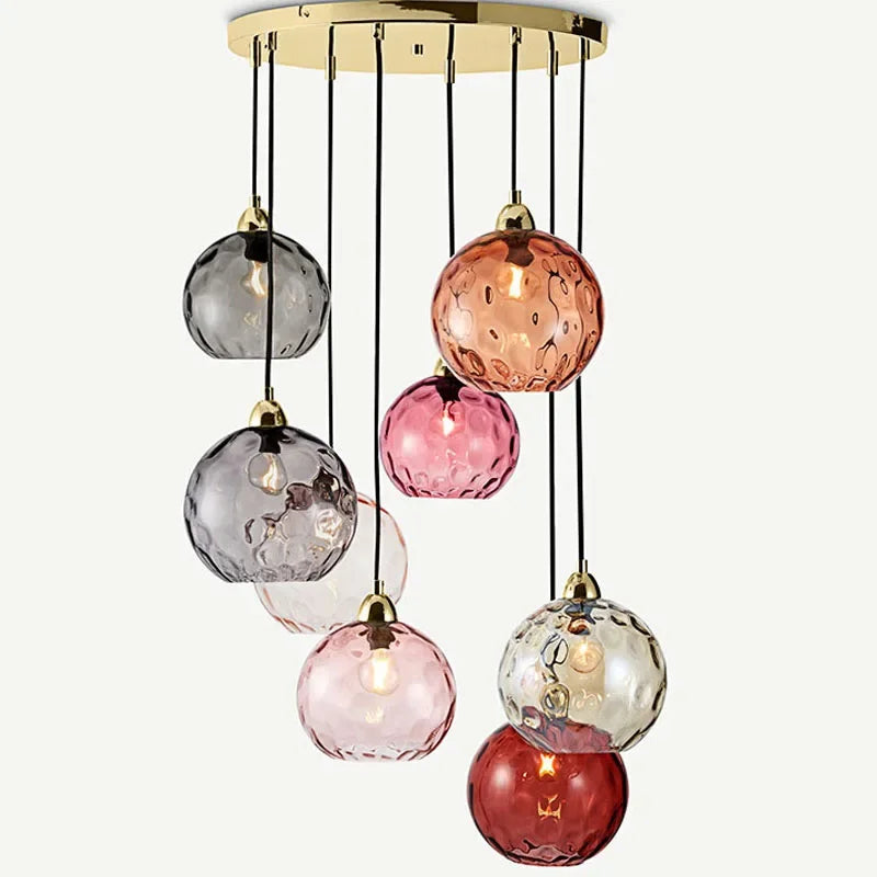 Modern Colored Glass Ball Lustre Pendant Lights Nordic Water Grain Restaurant Kitchen Hanging Light Fixture Bedroom Bedside Lamp