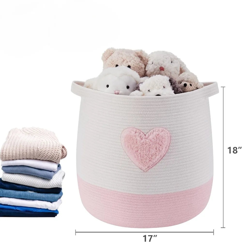 Pink Laundry Basket Hamper for Kids Girls Blanket Basket Blush Pink Baby Nursery Hamper for Girls Room Bedroom Large