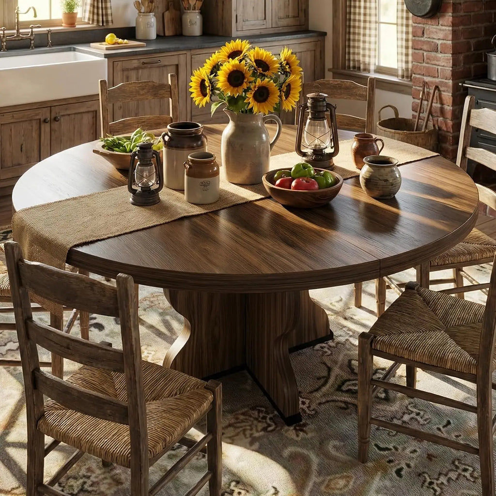 47"-63" Extendable Round Dining Table for 4-8