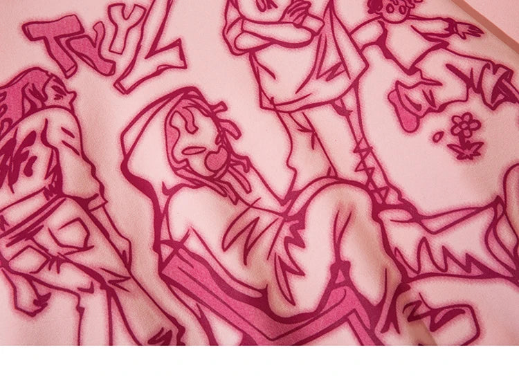 2025 Men Streetwear Pink Hoodie Sweatshirt Funny Cartoon Graphic Hoodie Autumn Harajuku Anime Hooded Pullover Hip Hop Hipster