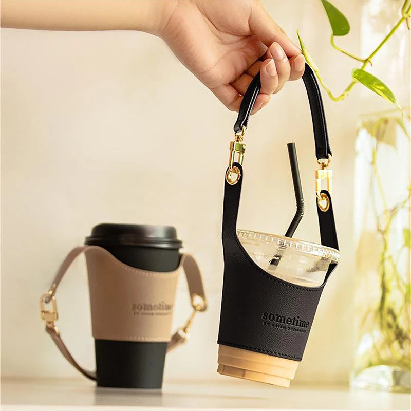 Portable Leather Cup Cover Pouch Water Bottle Sleeve Bag Leather Carrying Strap Insulating Cups Milk Tea Coffee Cups Accessories