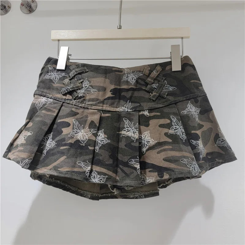 Camouflage Denim Mini Skirts Girl Summer American High Waist