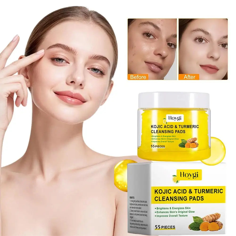Turmeric Cleansing Pads Exfoliating Face Pads Skin Brightening Kojic Acid Pads Deep Cleaning Glow Skin Care Daily Face Wash