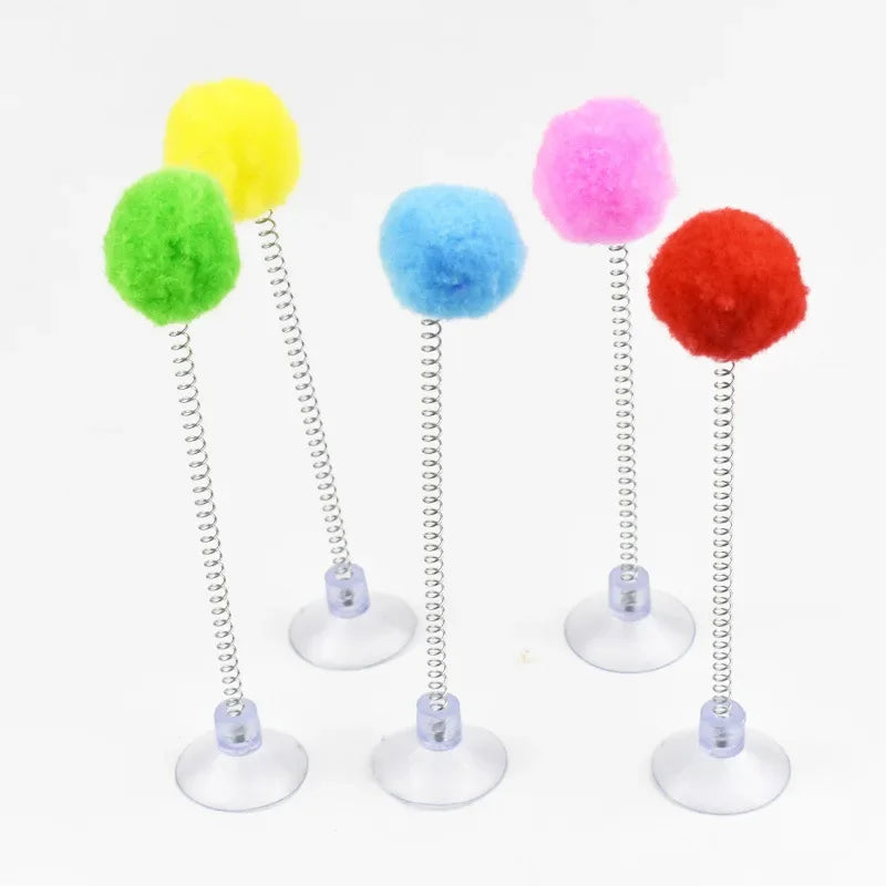 Pet Cat with Spring Toy Interactive Fun Teasing Cat Stick Suction Cup Fur Ball Pet Cat Toy