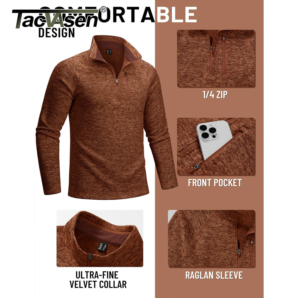 TACVASEN Men's Quarter Zip Pullover Long Sleeve Thermal Fleece Sweater Lightweight Casual Golf Sweatshirt with Zipper Pocket