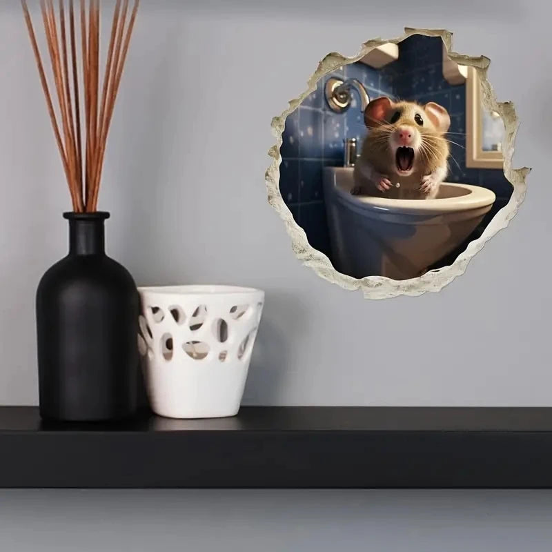 Happily Mouse On Toilet in Mouse Hole Laptop Kids Room Bedroom Wall Sticker Decal Cartoon Home Decor Vinyl Art M797