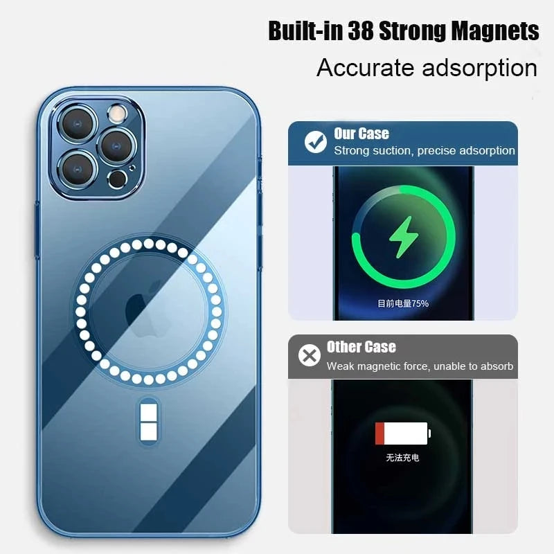 Luxury Plating Silicone Magnet Case For iPhone 14 13 12 11 Pro Max 12 13Mini Wireless Charger Magsafing Electroplate Soft Covers