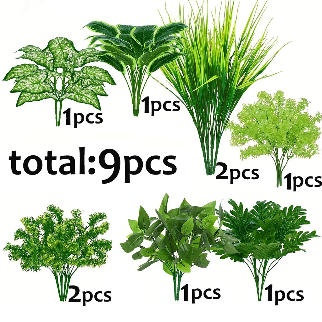 9pcs Outdoor Faux Plastic Greenery Leaf Plant for Garden Porch