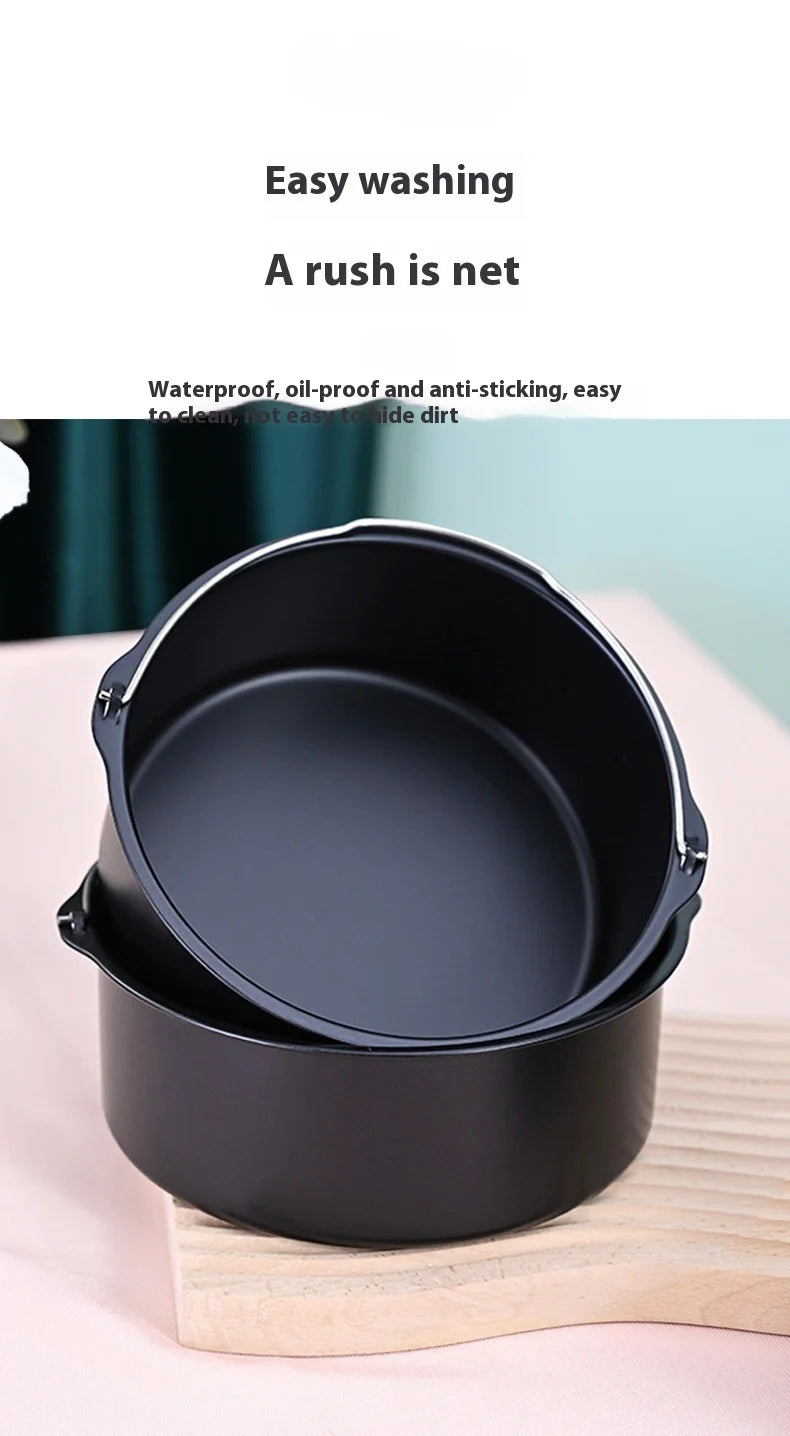 8-inch Round Hand-Held Nonstick Thickening Carbon Steel Air Fryer Cake Basket Baking Mold Barrel Household Baking Accessories