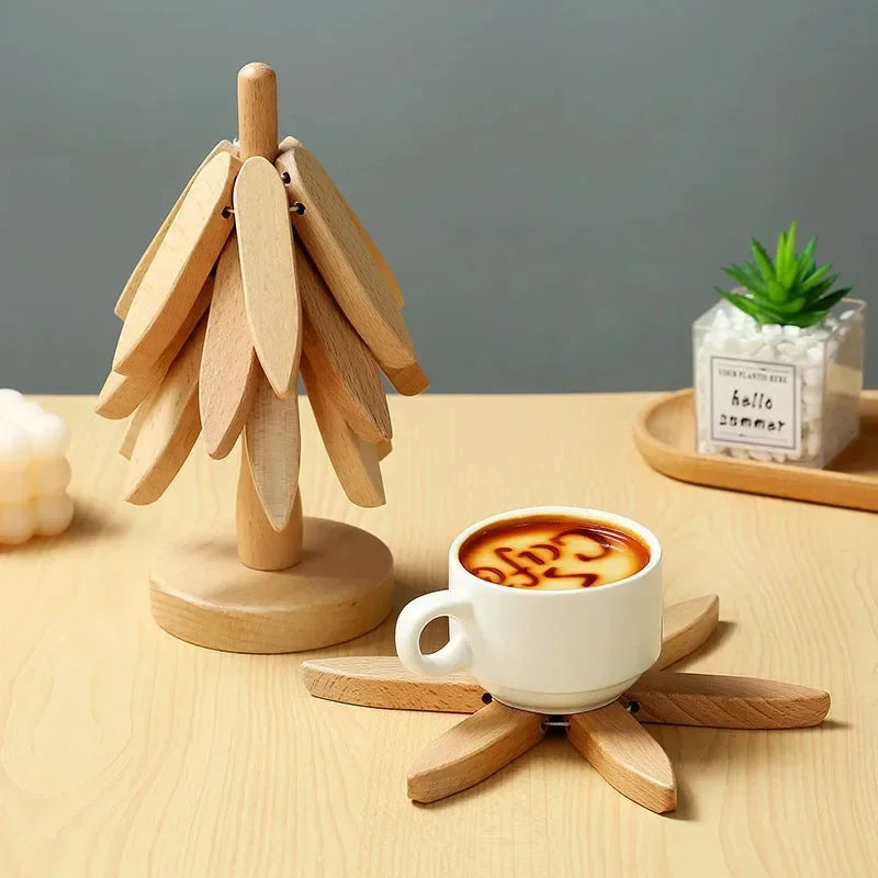 Creative Wooden Tree Folding Trivet Stand Heat Resistant Pot