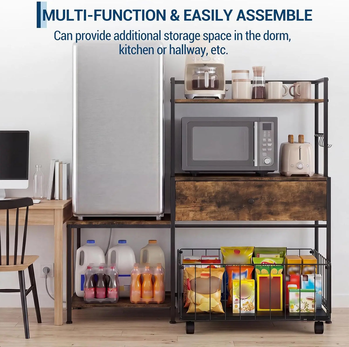 Arvee 35.8in Mini Fridge Stand with Storage &amp; Metal