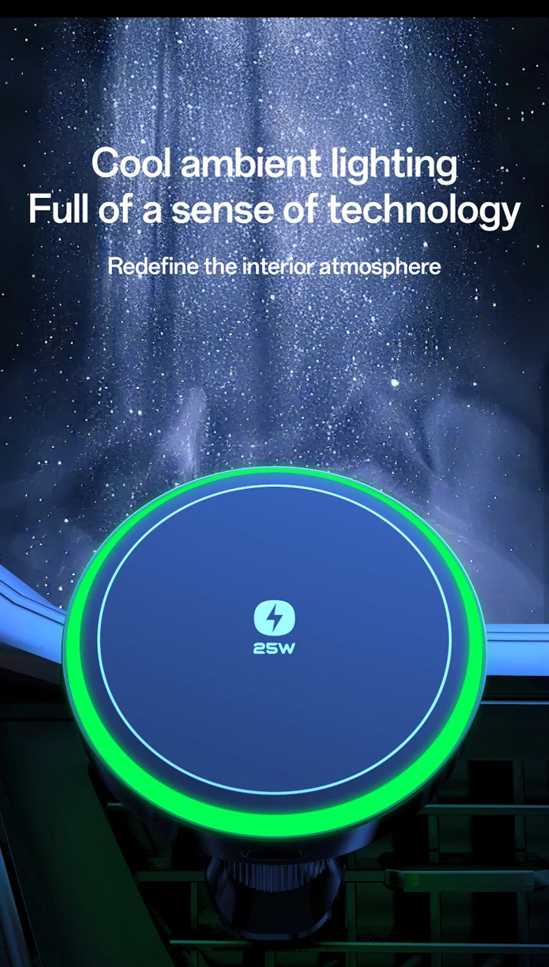 Qi2.2 Car Magnetic Wireless Charger Stand  LED Phone Holder  Air-Cooling Fast Charging Station For Magsafe iPhone 17~12 Pro Max