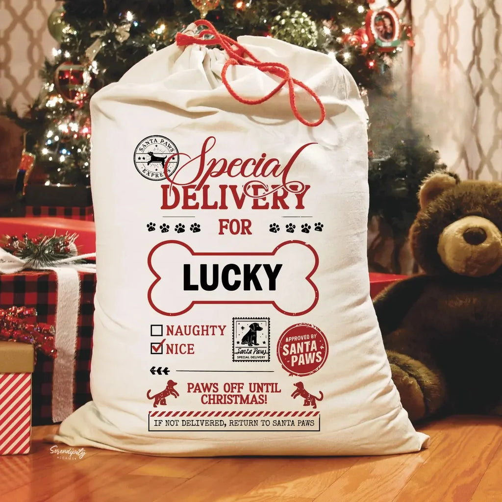 30x40cm Personalized name Holiday Dog Present Bag Special Delivery Santa Gift Bags Christmas Bag Pet Christmas Gift Bag for Dogs