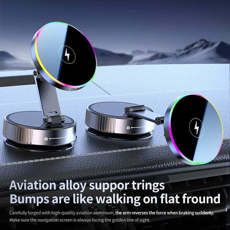 Cooling Magnetic Car Wireless Charger Car Phone Holder Mount Fast Charging for iPhone 15 14 13 Pro Suction Cup Vacuum Foldable