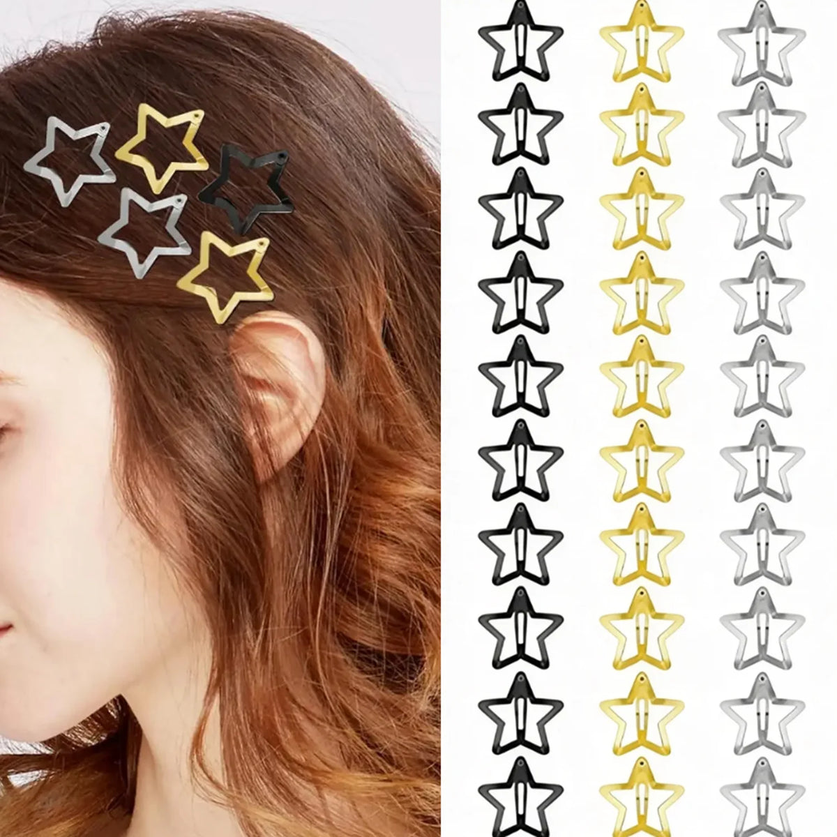 12/50pcs Star Hair Clips 2000s Y2K Snap Hair Barrettes Non Slip