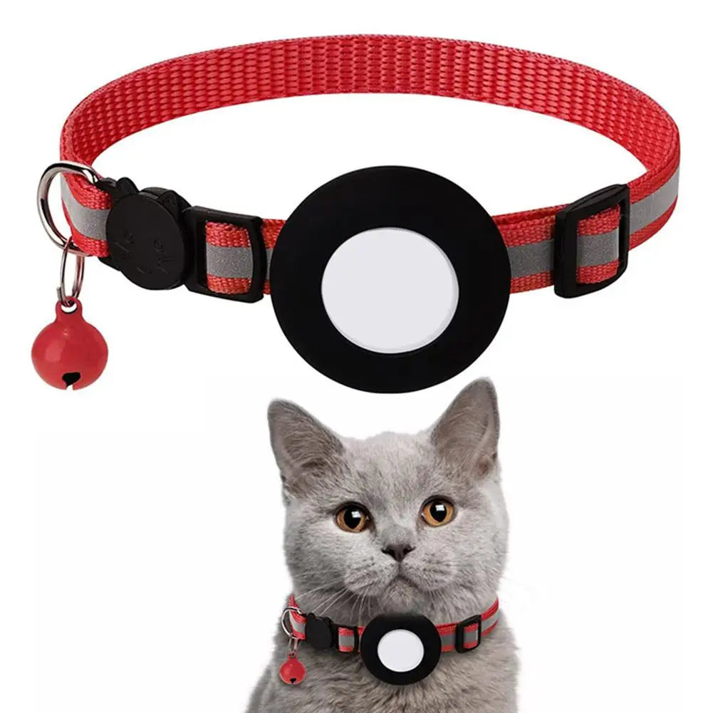 Pet Cat GPS Protective Sleeve With Bell Cute Reflective Cat Collar Address Night Tracking Cover Anti-Lost Cat Necklace