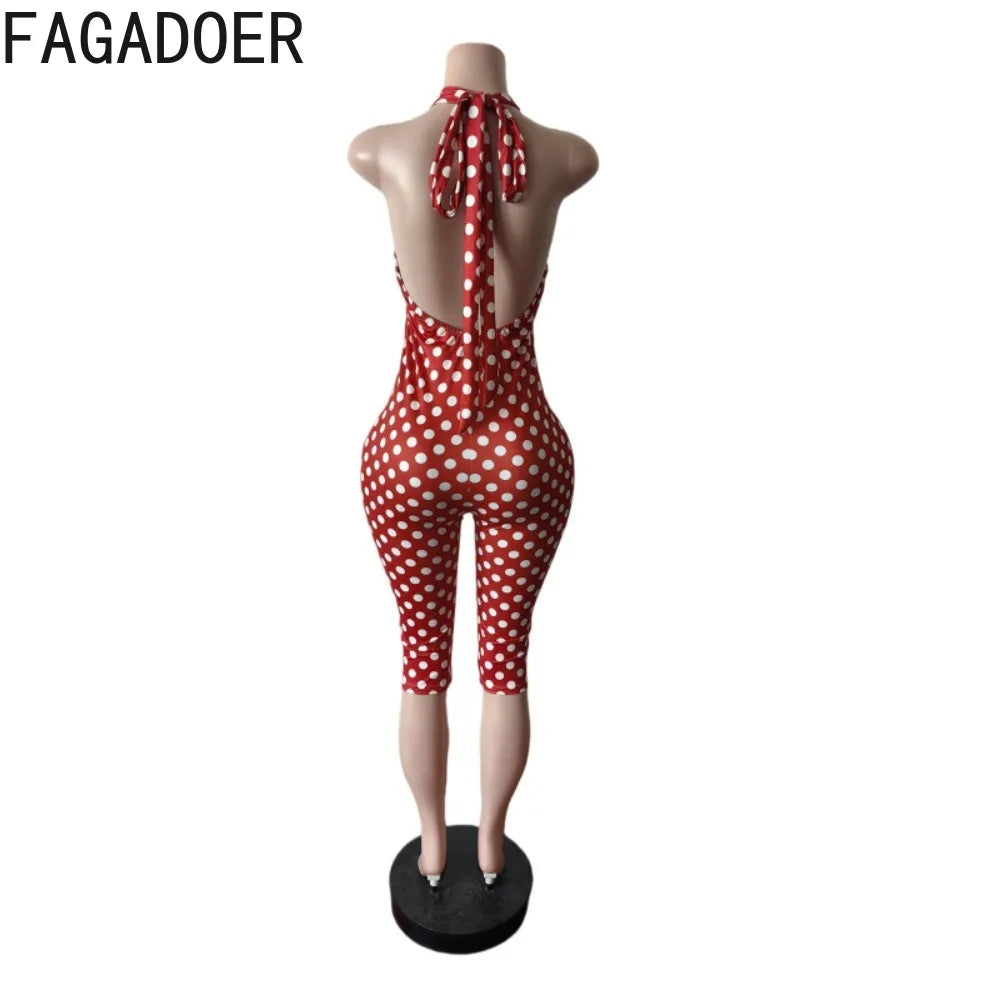 FAGADOER Fashion Colorful Print Patchwork Romper Women Hipster Bandage Backless Bodycon Jumpsuits Female Streetwear Overalls New