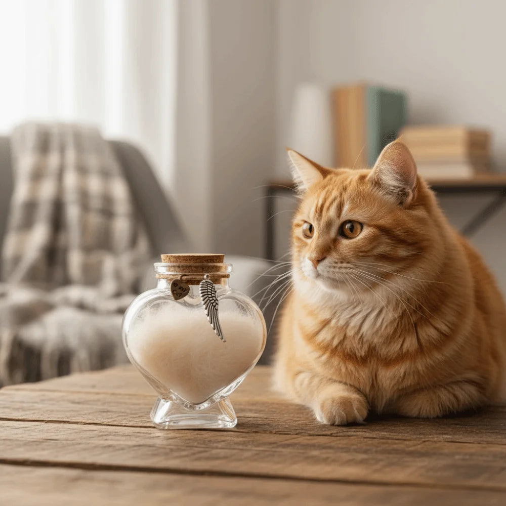 Heart-Shaped Pet Hair Storage Bottle Glass Corked Lid Cat Funeral Urn Transparent Pet Fur Keepsake Jar Pet Cremation
