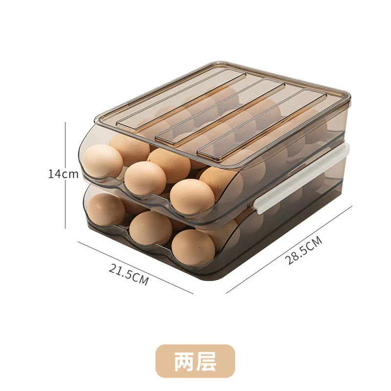 Automatic Slide Egg Storage Box Transparent Drawer, Stackable Rolling Eggs Rack Egg Tray Holder Basket, Kitchen Fridge Organize