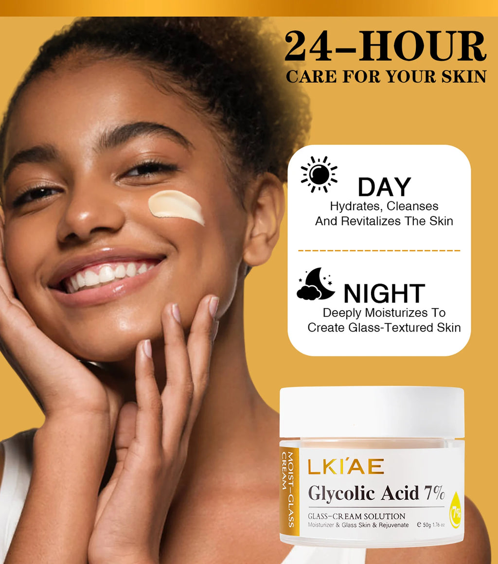 LKIAE Glycolic Acid Brightening Skin Care Set, Reduce Dark Spots, Unclog Pores, Clean Skin, Whitening Kit For All Skin Types