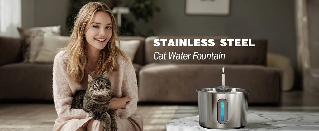 OYES 2.2L round Automatic Cat Water Fountain Stainless Steel Pet Water Feeder with Window for Dogs And Cats Pet Supplies