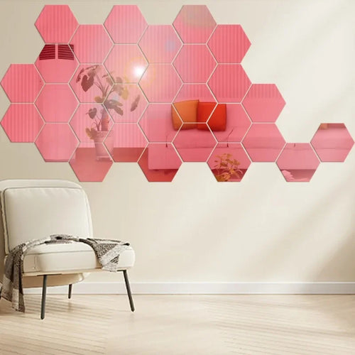 1/60pcs Hexagon Mirror Sticker 3D Mirror Acrylic Wall Stickers Self Adhesive Decals DIY Bedroom Living Room Bathroom Home Decor