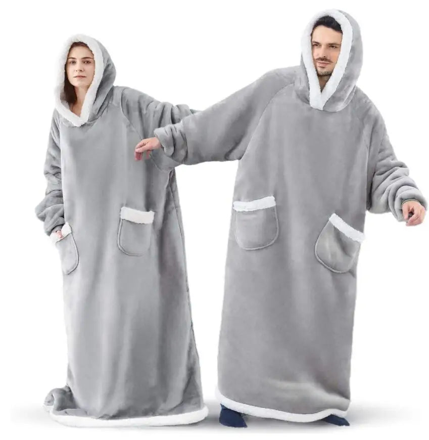 2025 Super Long Flannel Blanket with Sleeves Winter Hoodies Sweatshirt Women Men Pullover Fleece Giant TV Blanket Oversized New
